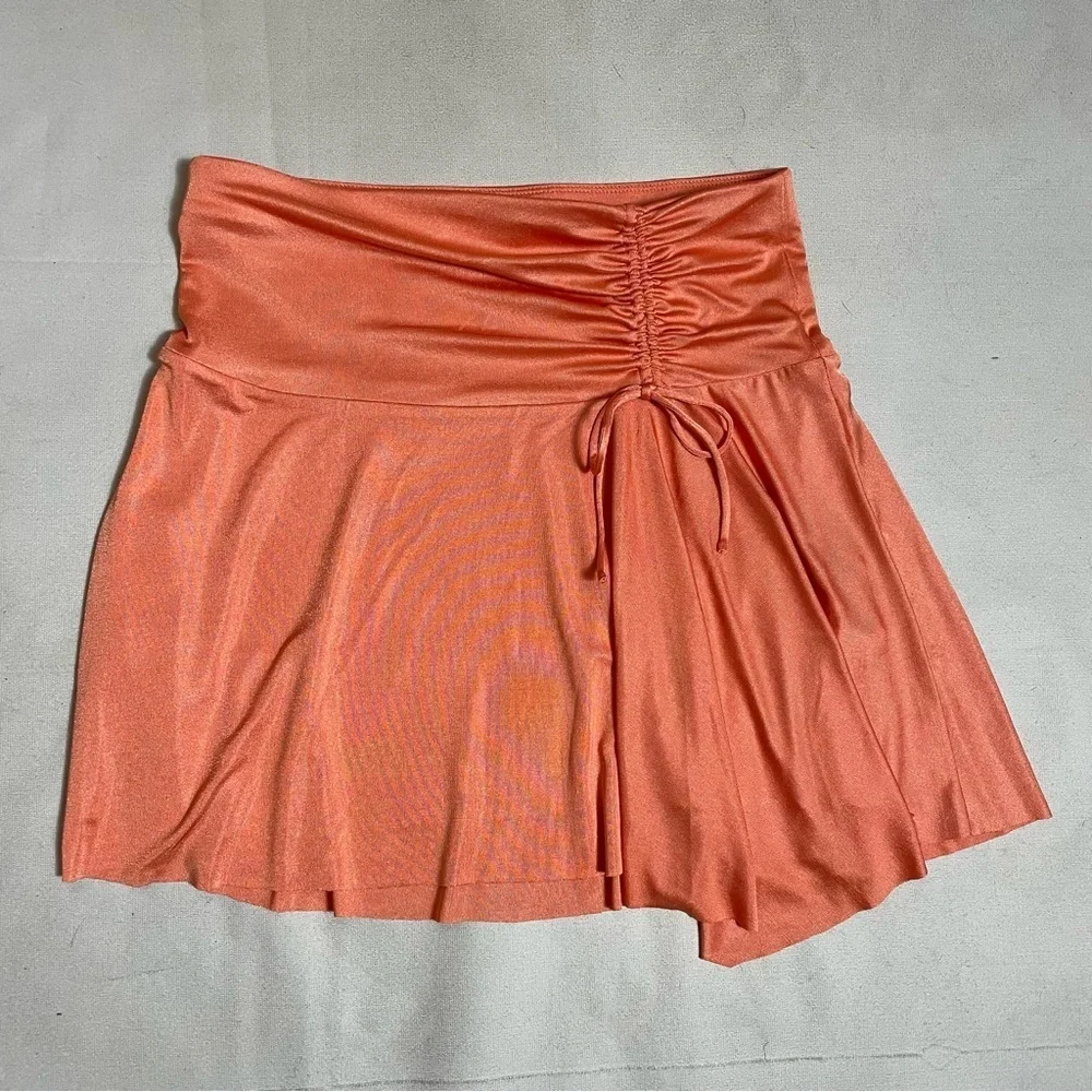 New Free People Who's That Orange Ruched Mini Skirt Size S
